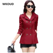 WKOUD Для женщин тренчи Горячая тонкий твердый двубортный отложной воротник пальто Для женщин плюс Размеры верхняя одежда C8104