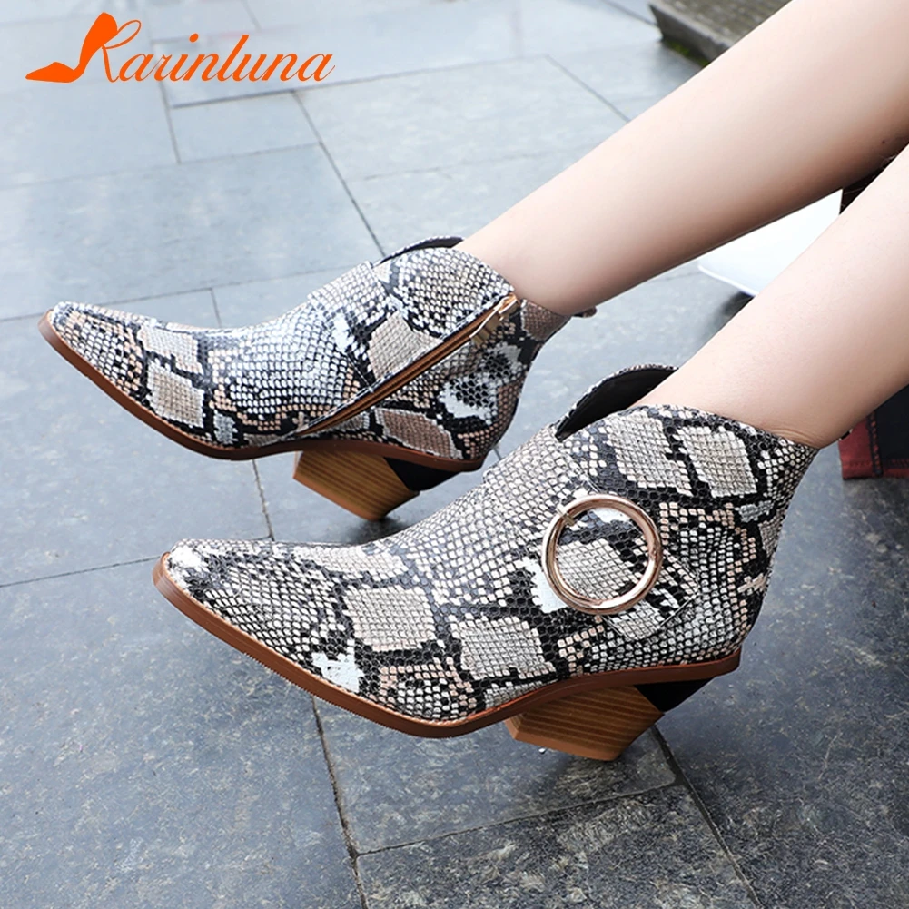 

KARINLUNA Western Ankle Boots Woman British Strange Heels Pointed Toe Buckle Decorations Zippers Ankle Boots Woman Size 34-44