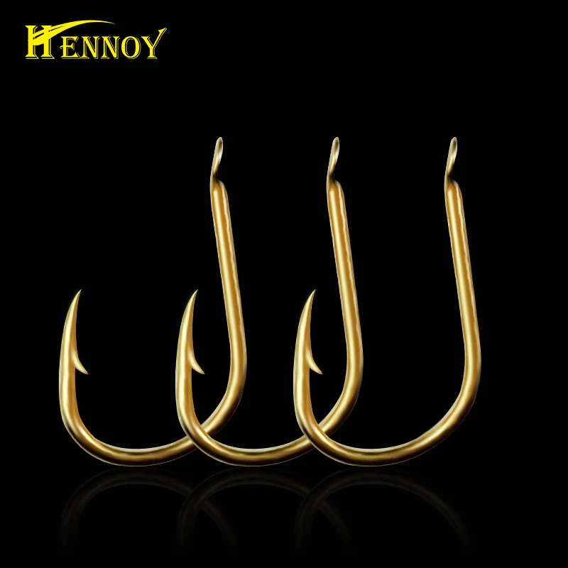 

Hennoy Fishing Hook 100 pcs High Carbon Steel Sharp Hooks Barbed Fishhooks- Gold color