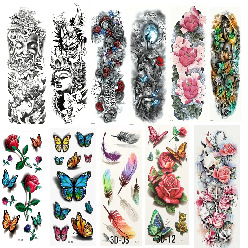 

Waterproof Temporary Tattoo Stickers Flash Tattoos for Body Art Flower Tattoos Sleeve Transfer Stickers Skull Metallic Tattoos