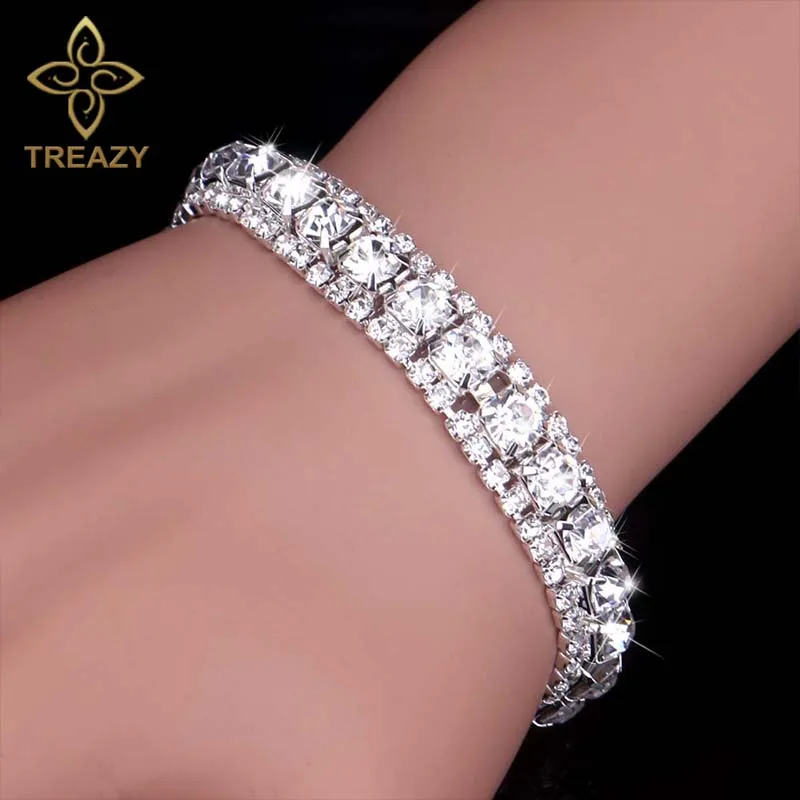 TREAZY, свадебные браслеты с кристаллами для женщин, 3 цвета, стразы, браслеты, свадебные украшения, аксессуары, браслеты для женщин