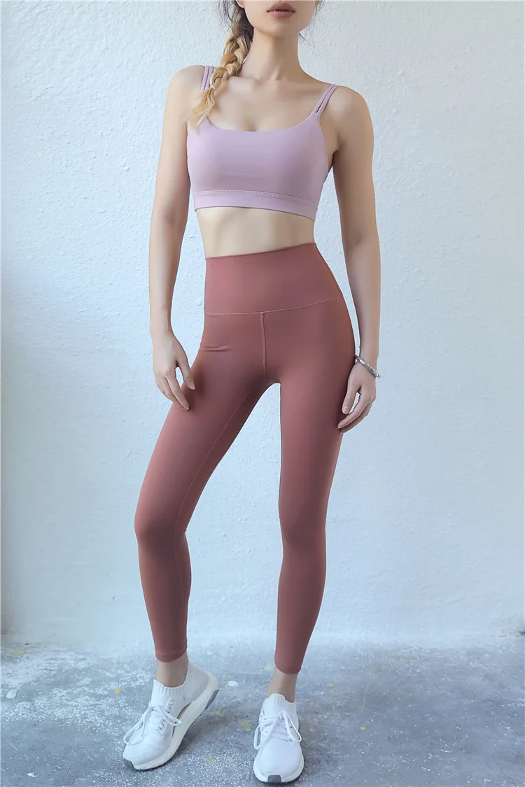 Двойной Спагетти ремни спортивный топ-бра Женские однотонные брюки для фитнеса бюстгальтеры для бега фитнес кроп топы со съемными подушечками