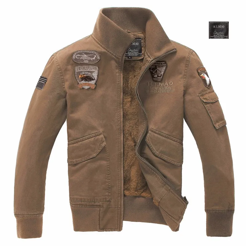 Высокое качество, поступления 2016 г. военная форма Для мужчин Air Force Style Full Zip Bomber зимняя куртка Для мужчин толстый флис теплый с бархат 8204