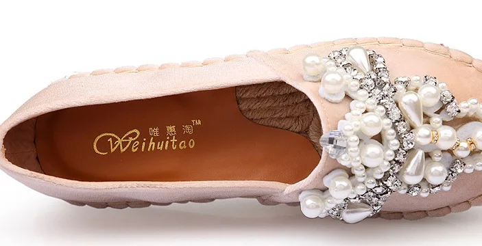 Women Flats Casual Spring Autumn Fisherman Shoes Flock Lazy Loafers Rhinestone String Bead Woman Single Shoes 8