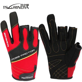 

TSURINOYA 3 Finger Cut Breathable Anti-Slip Fishing Lure Gloves Red Outdoor Glove Protector Finger Luvas Guantes Fishing Tackle