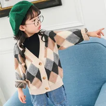 Клетчатые свитера для маленьких мальчиков и девочек; Детский кардиган с v-образным вырезом; вязаный детский свитер; свитер для маленьких девочек; зимняя одежда для мальчиков