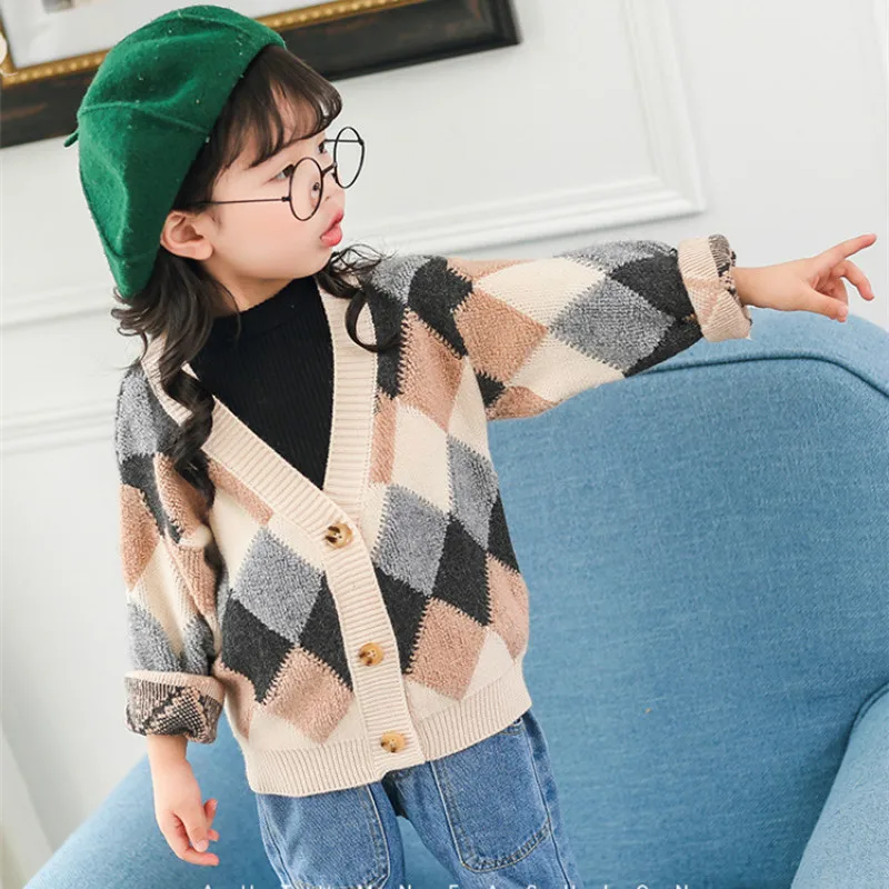 

Plaid Baby Boys Girls Sweaters V Neck Kids Cardigan Sweaters Knitted Children Sweater Toddler Girls Sweater Winter Clothes Boys