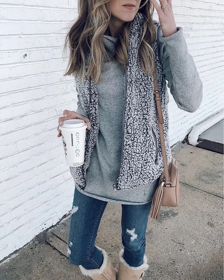 Winter Fur Coat Fashion Women's Vest Warm Outwear Casual