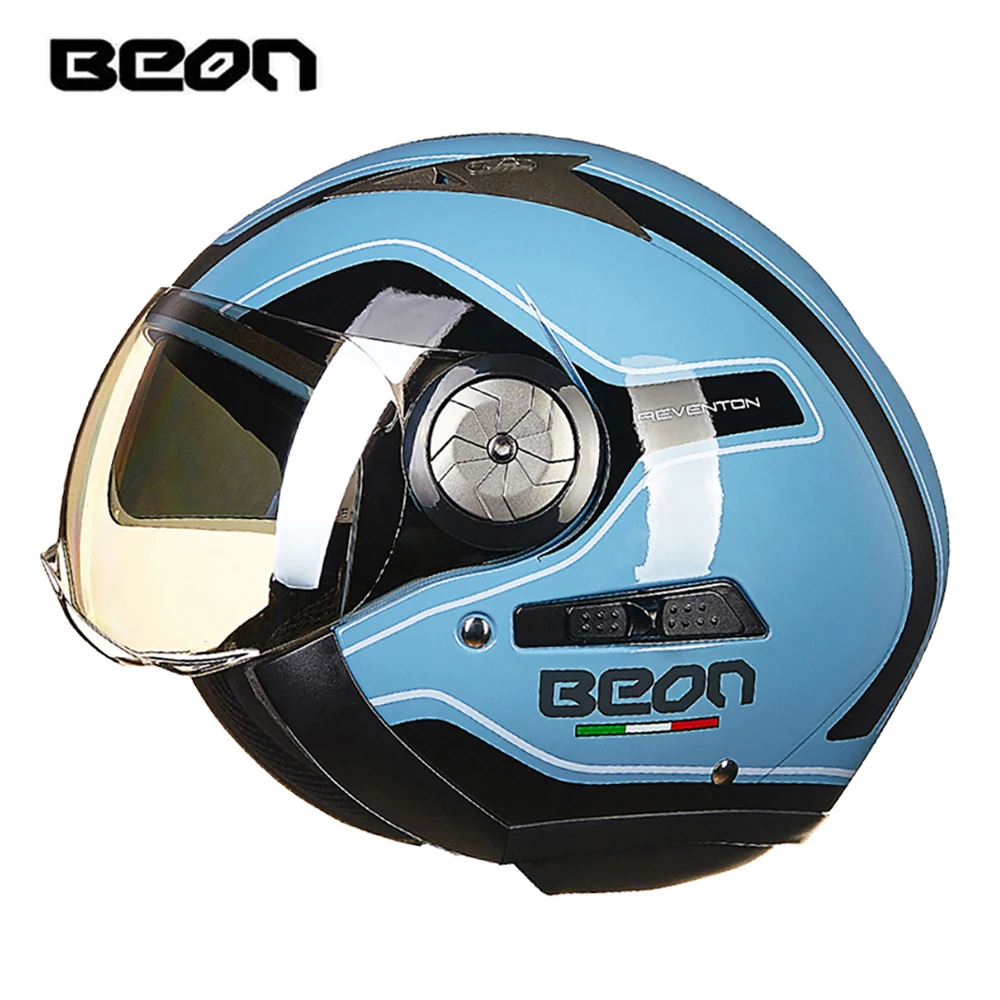 

BEON Motorcycle Helmet 3/4 Open Face Motorbike Moto Casco Capacete Vintage Retro Biker Scooter Helmet Double Visor