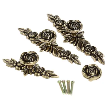 1Pc Flower Shape Furniture Handles European style Wardrobe Drawer Knobs Kitchen Cabinet Door Pull Handles Retro Classical Bronze