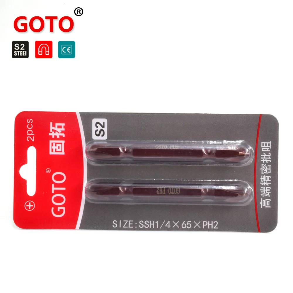 

GOTO 2pcs magnetic 65mm double ended PH2 redness phillips power bits screwdriver set 1/4" Hex Shank Driver