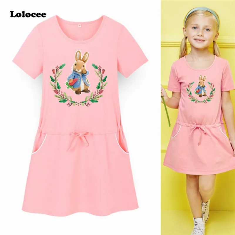 

Princess Girl Dress Flower Rabbit Print Dresses 2018 Summer Brand New Cotton Clothing For Baby Girl Age 3 6 9 Year Party Gift