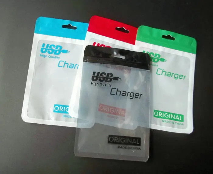 

100pcs/lot 11*17cm Clear Plastic zipper retail package Poly PP bag,for mobile USB data charger cable hang hole packaging bags