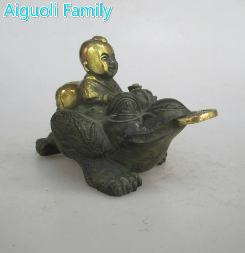 

AAA+Rare Chinese Old Bronze Carved Child Toad Statue/Metal Sculpture Craft For Home Feng Shui Decoration Antique Collection