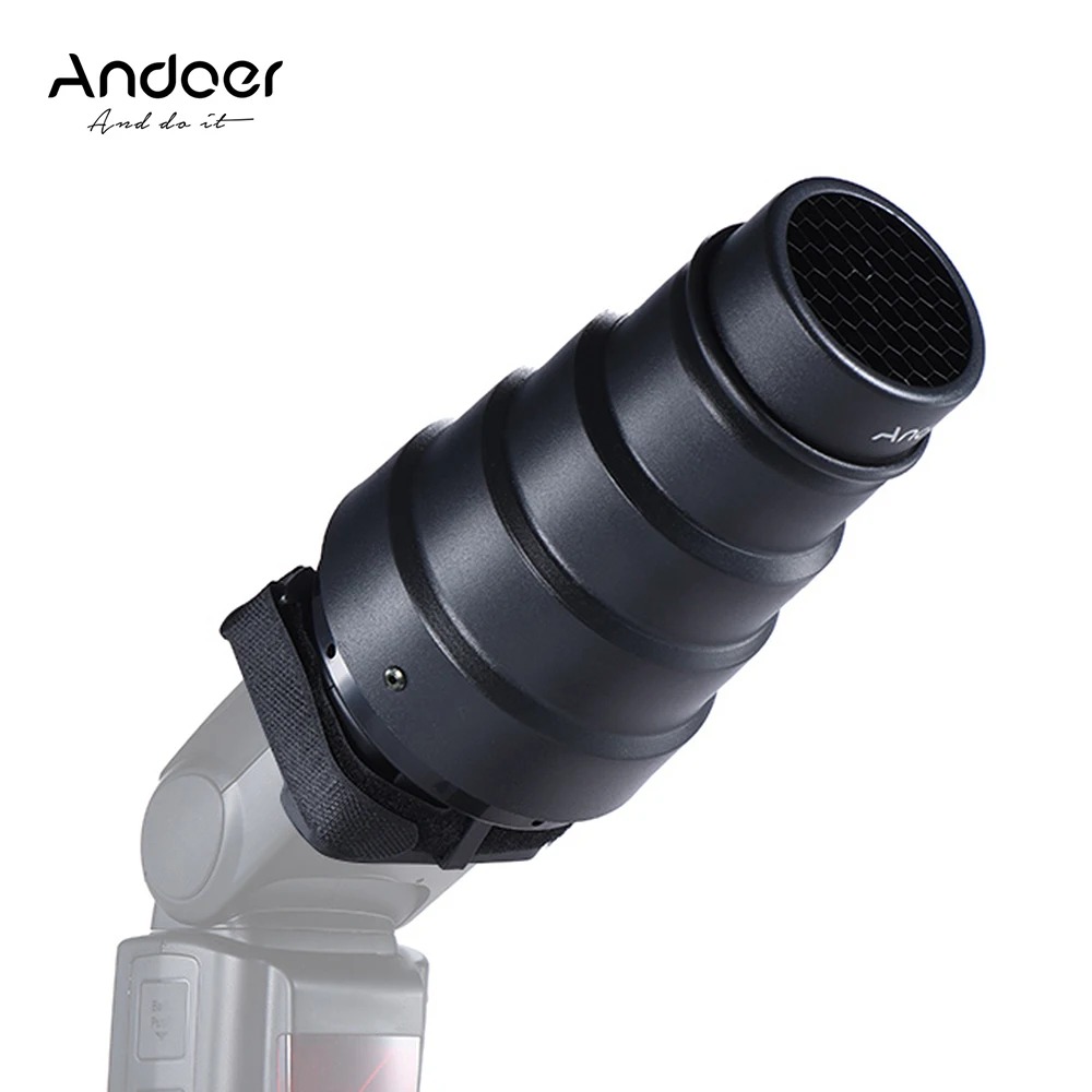 

Andoer Conical Flash Snoot Light Modifier w/ 50 Degree Honeycomb Color Filter Universal for Photography On-camera Speedlite