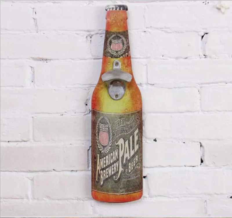Ретро креативная открывалка для бутылок пива деревянная открывалка для бутылок Кофейня настенные завесы бар украшения для стен ресторана - Цвет: PALE