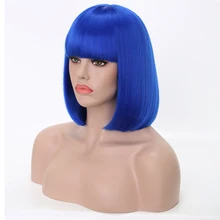 Rosa Star Short Straight Bob Wigs With Bangs For Women Synthetic Heat Resistant Cosplay Costume Wig 15 Color