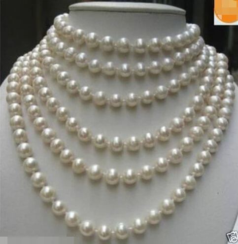 

FREE shipping>>>>>BEAUTIFUL 100 INCH Natural WHITE 8-9mm AKOYA PEARL NECKLACE AAA 6.07