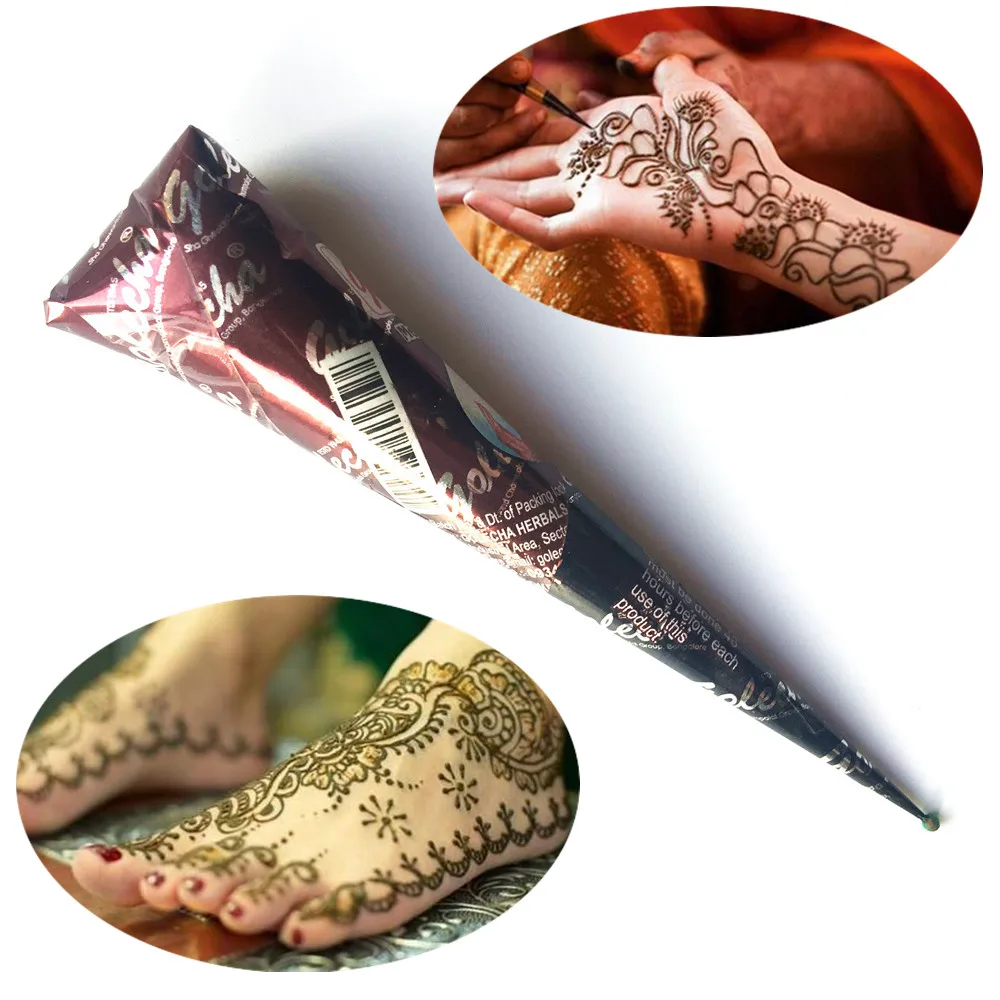 

Mehndi Indian Natural Herbal Brown Ink Color Tattoo Cone Paste Women Body Chest Art Sexy Makeup Henna Tattoo Cream For Stencil