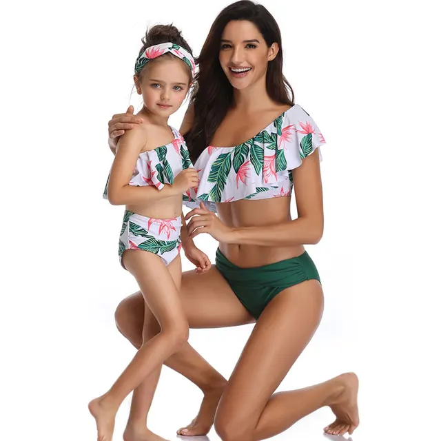 mother daughter swimsuit family matching outfits swimwear mommy and me clothes mom baby bikini mama look high waist summer