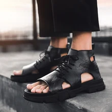 Модные мужские пляжные сандалии кожаные сандалии летняя Уличная обувь с высоким берцем; обувь в римском стиле Для мужчин повседневная обувь красовки Tenis шлепанцы горячая распродажа