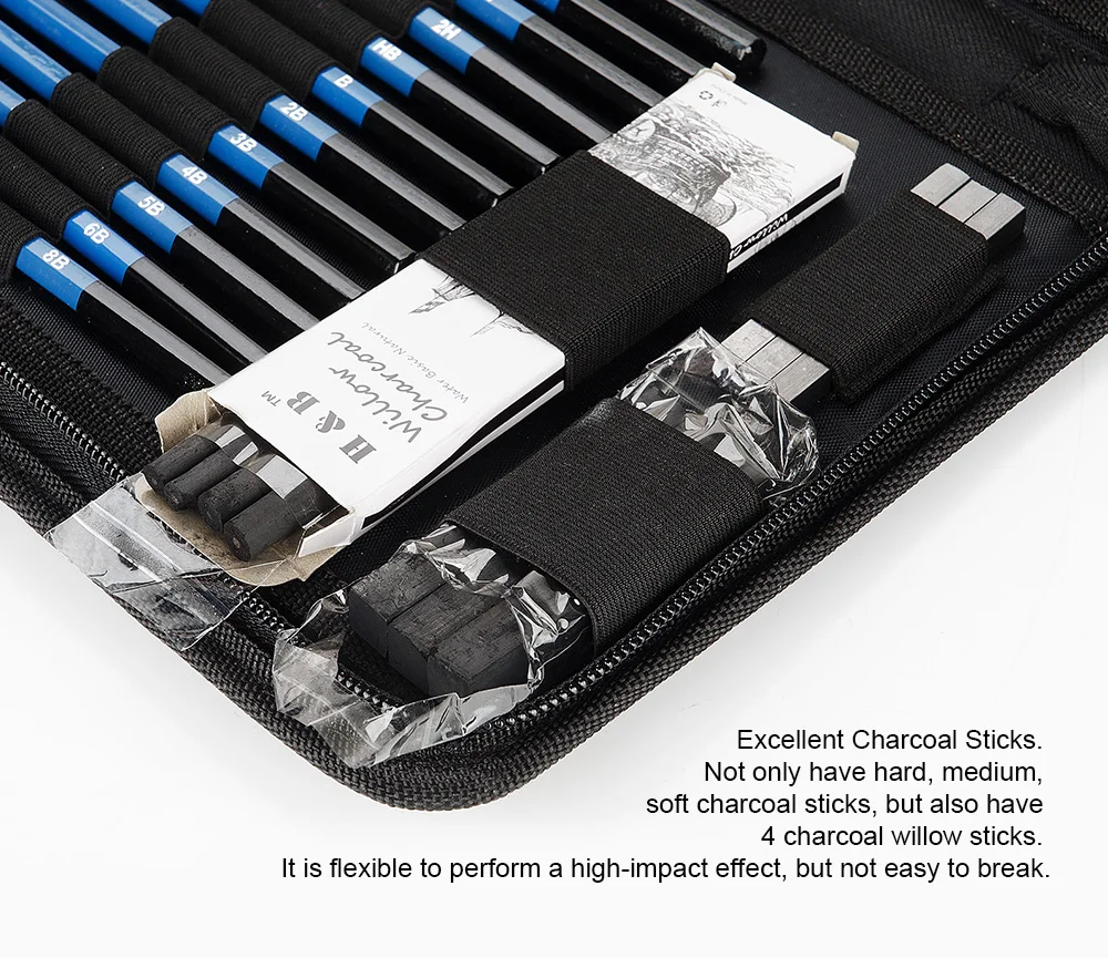 H& B 32/40 штук товары для рукоделия эскиз набор инструментов с графитовыми карандашами, пастельные карандаши, стираемая ручка и чехол для переноски на молнии