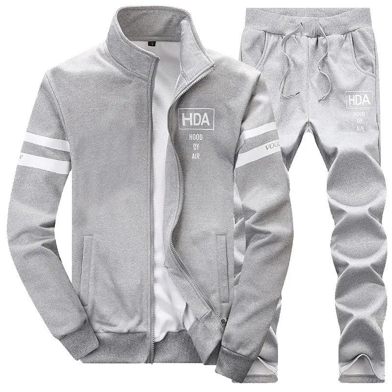 ASALI, мужской спортивный костюм на молнии,, весенние комплекты, флисовый повседневный мужской комплект, 3D принт, плиссированные толстовки, толстовка, штаны, костюм, одежда для фитнеса - Цвет: EM075O Grey