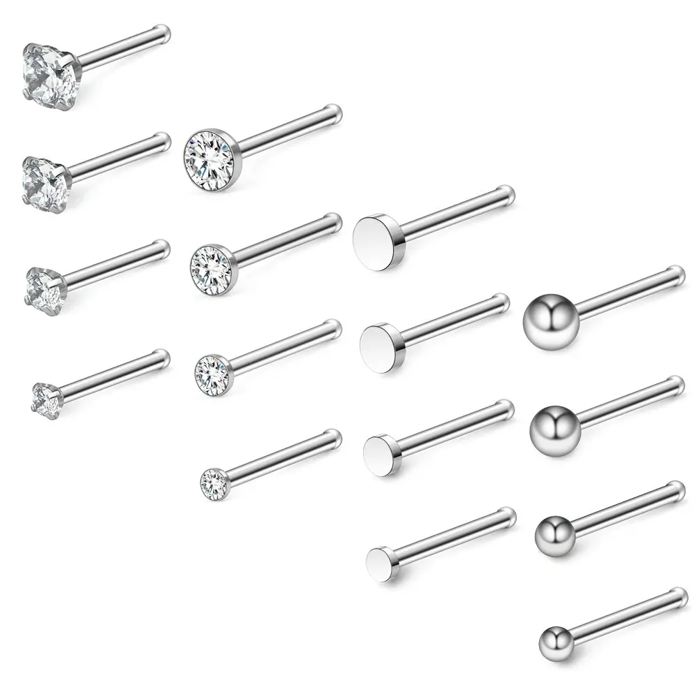 JFORYOU 20G Nose Rings Surgical Steel Nose Studs Nose Hoop Rings 20Pcs Nose Piercing Jewelry with Various Style in Silver and Rose Gold Color