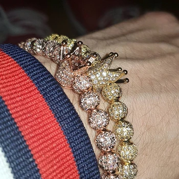 

New Extravagant Fashion Zircon Bracelets Men Jewelry Cubic Micro Pave CZ Crown Charm & 4mm Round Beads Braided Macrame Bracelet