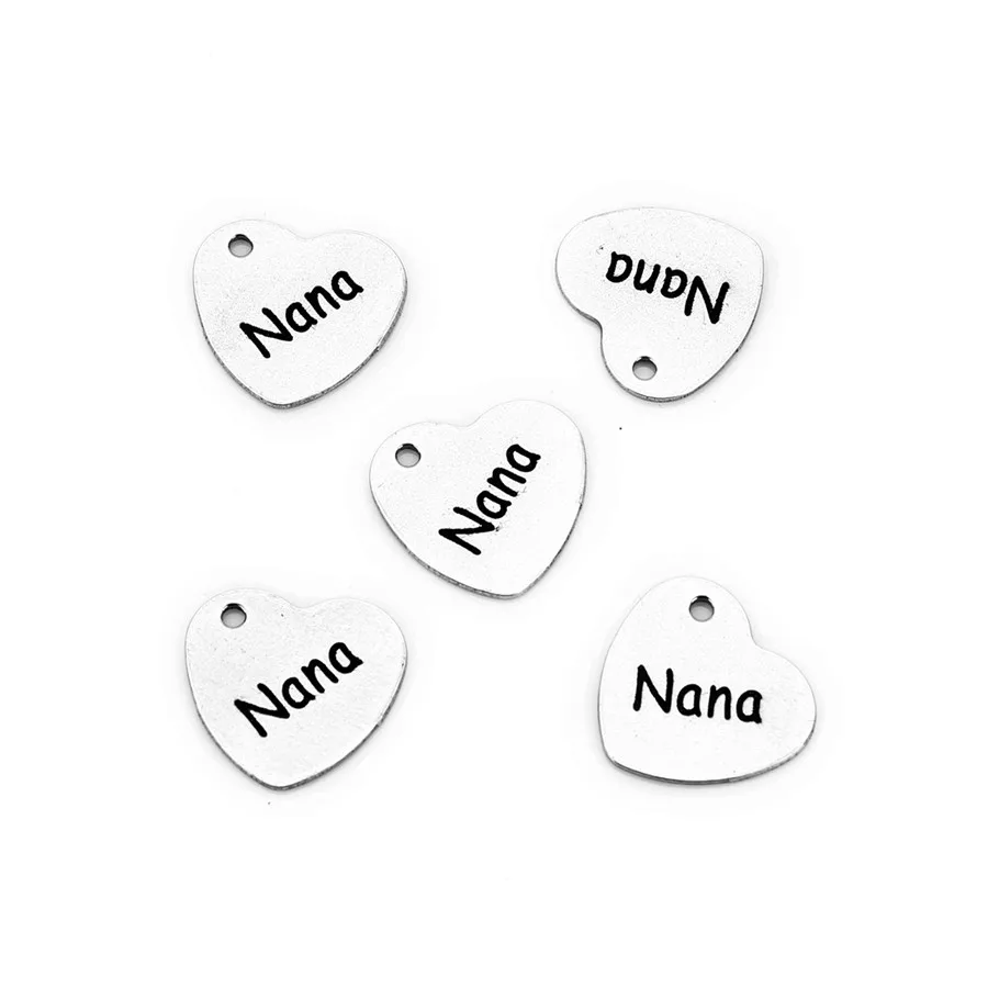 Nana Ckysee, 5 шт./партия, семейный член, Nana, дедушка, папа, браслет мамы, подвески, 13x14 мм, из нержавеющей стали, сердечки, Подвески Diy, ювелирные изделия - Окраска металла: Nana