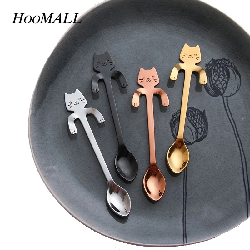 

Hoomall 1Pc Stainless Steel Stirring Flatware Dessert Snacks Scoop Tableware Kitchen Tools Cute Cartoon Cat Shaped Coffee Spoon