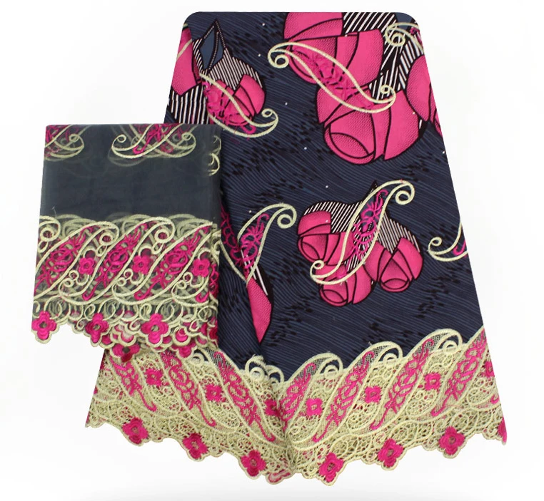 

2018 Newest African Cord lace fabric High quality Embroidered lace African wax cloth Lace fabric 6yards+2yards