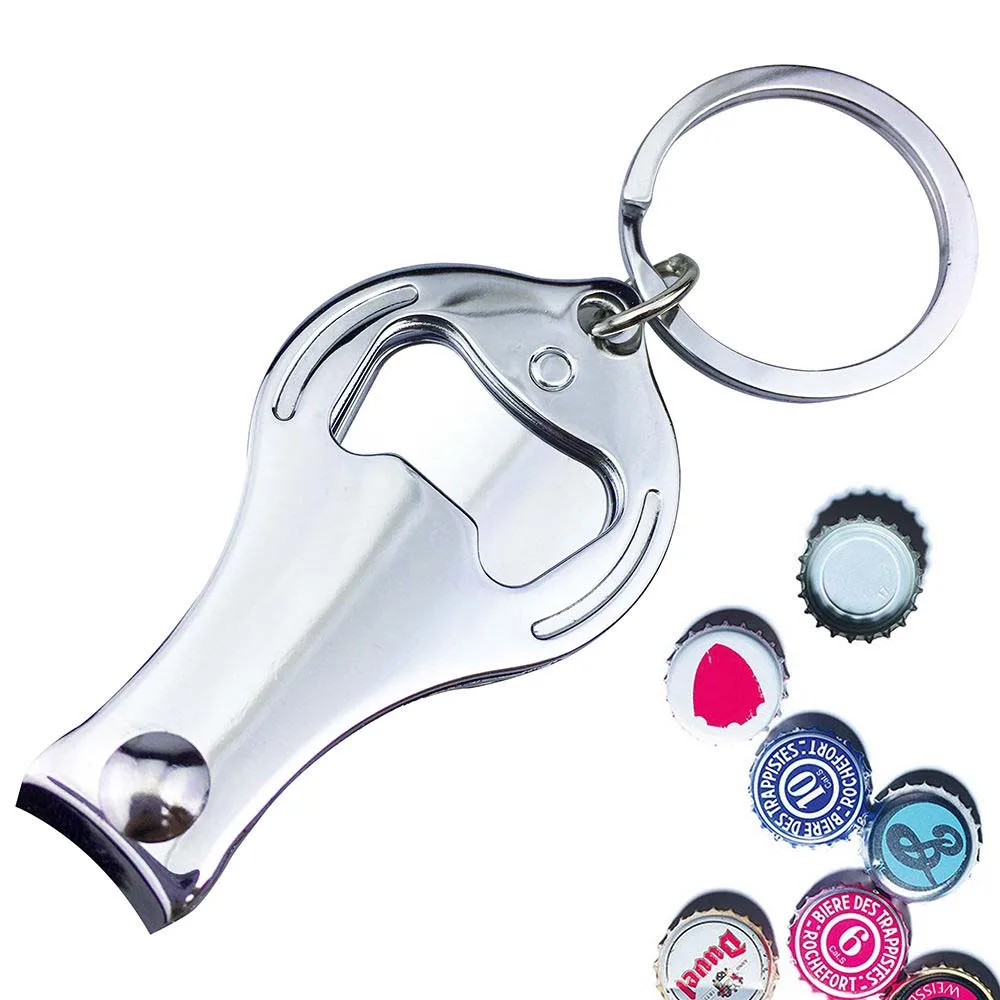 

1 PC Carbon Steel Multifunction Nail Clippers Bottle Opener Keychain Essentials Of Life Nail Scissors Clipper Keyring Mirror