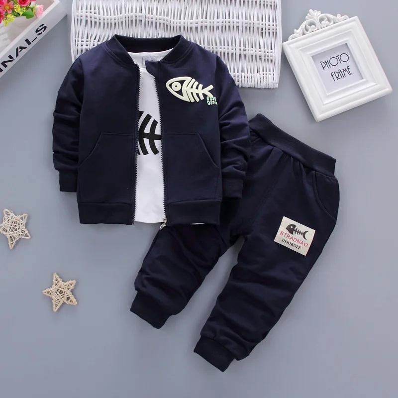 3PCS Kids Toddler Baby Boy Clothes Outfits Fish Tops T-shirt+Long Pants+Zip Coat