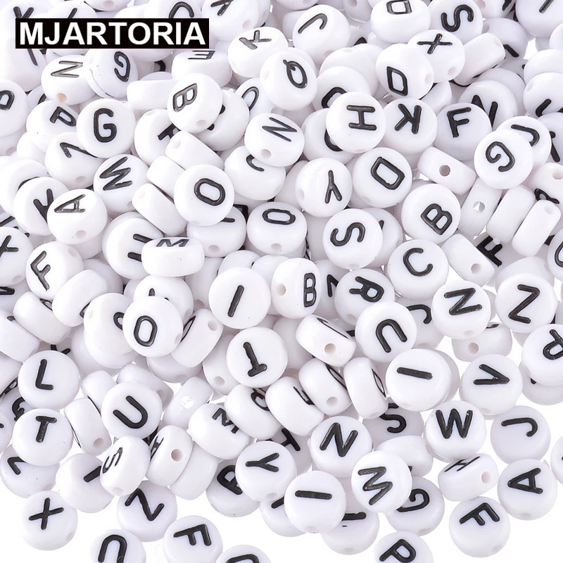 

1000PCs White Alphabet Acrylic Beads For Jewelry Making Engraved Letter Beads Fit DIY Women Bracelets Necklace Findings 6mm
