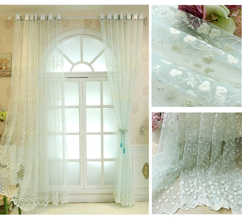 Korean Embroidery Luxury Flowers Lace Bedroom Tulle Drapes Window Treatments Screening Sheer Voile Curtains For Living Room #4