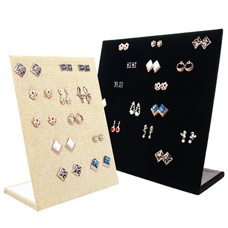 

L Shape linen Velvet earring holder Handmade Jewelry display stand stud earing organizer High-end Shelf Showcase Black Z235