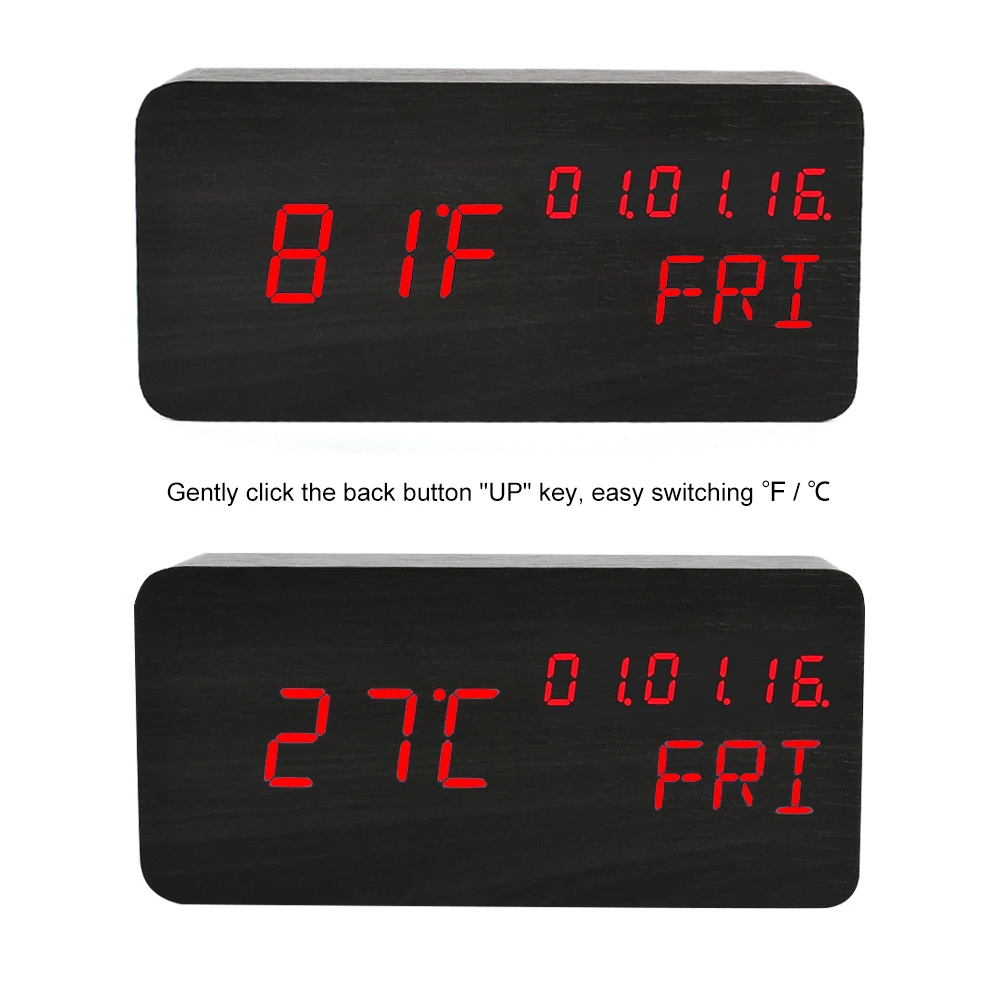 FiBiSonic цифровой светодиодный Будильник звук Голосовое управление электронные настольные часы дисплей Температура Дата будильники