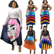 Лето Европейский Для женщин шить красочные печати плиссированные Яркая юбка модные Повседневное дикие свободные большие качающаяся длинная юбка CK396