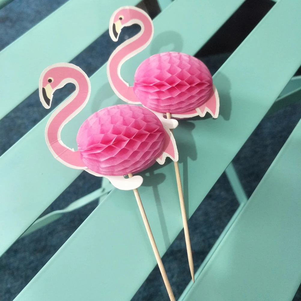 10pcs Hawaii 3D Flamingo Cake Topper Cake Picks Decorating Topper Cupcake Toppers Wedding Decorations Tropical Summer Party