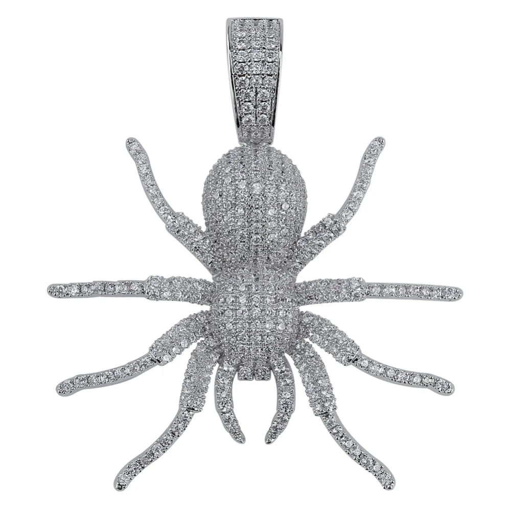 JINAO Мода Паук Iced Out CZ кулон ожерелье мужской подарок хип хоп Золото Серебро Цвет Bling цепи с амулетом ювелирные изделия