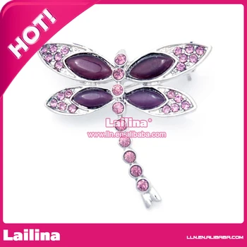 

100pcs/lot New Vintage Style Purple Dragonfly Bird Rhinestone Brooch