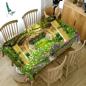 

Manor Flower and Brook Thicken Cotton Tablecloth 3d Green World Seascape Washable Cloth Rectangular and Round Table Cloth