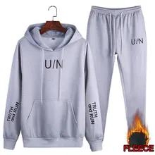 Брендовые мужские Зимние флисовые Теплые повседневные комплекты из 2 предметов, мужские брюки с длинными рукавами, пуловер, толстовка+ толстовки, модные мужские комплекты