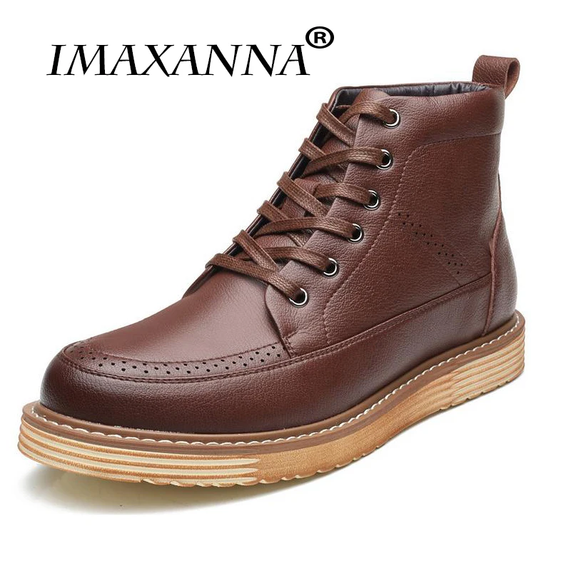 

IMAXANNA Genuine Leather Men Boots Autumn Winter Ankle Boots Fashion Round Toe Breathable Bullock Patterns Oxford Shoes