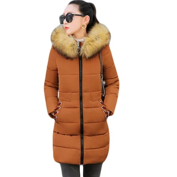 

2019 Fur Collar Hooded Winter Jacket Women Long Cotton Female Coat Thicken Parka Outerwear Womens casaco feminina inverno D342
