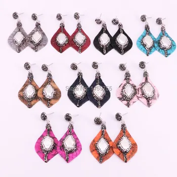 

Wholesale 5Pair snakeskin earrings with Crystal Rhinestone Pave natural pearl drop earrings trendy jewelry gift for her