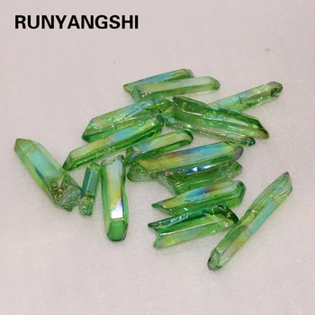 

Natural crystal clear quartz Electroplated Green Crystal Column Color-plated Unicuspid Ornaments Decoration