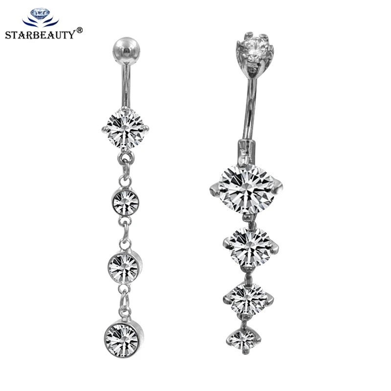 

Starbeauty 1Pc Long Clear CZ Navel Long Clear Zircon Dangle Body Jewelry Piercing bijou Belly Button Ring
