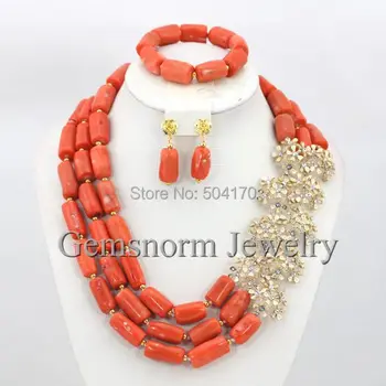 

Marvelous Pink Coral Beads Jewelry Set African Beads Necklace Set Fashion Costume Wedding Jewelry Set Free Shipping CNR223